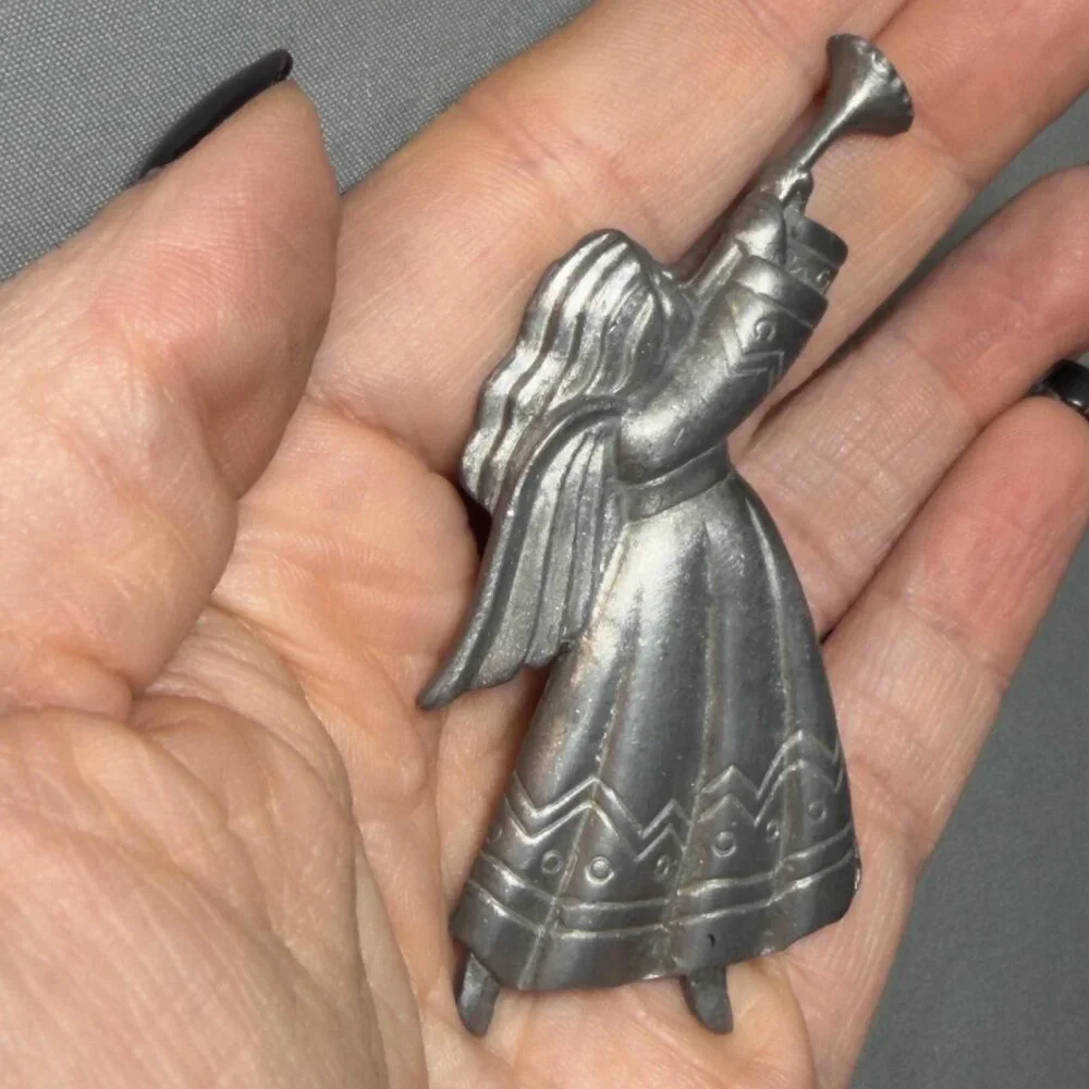 Angel Brooch Silver Tone Guardian Angel Figural Pin Vintage Style 3”